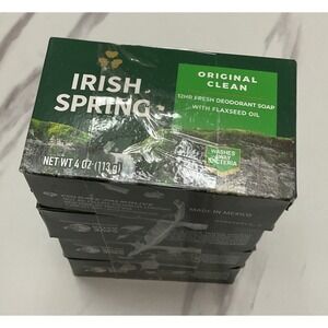 Irish Spring Original Clean Deodorant Soap 4 Pack‎ 4oz Bars with Flaxseed Oil